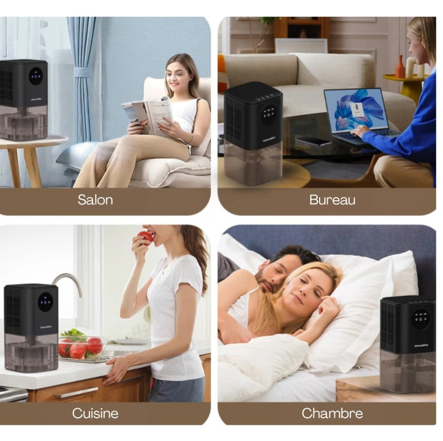 Déshumidificateur d’Air Portable – 1,7L, Silencieux & Veilleuse LED
