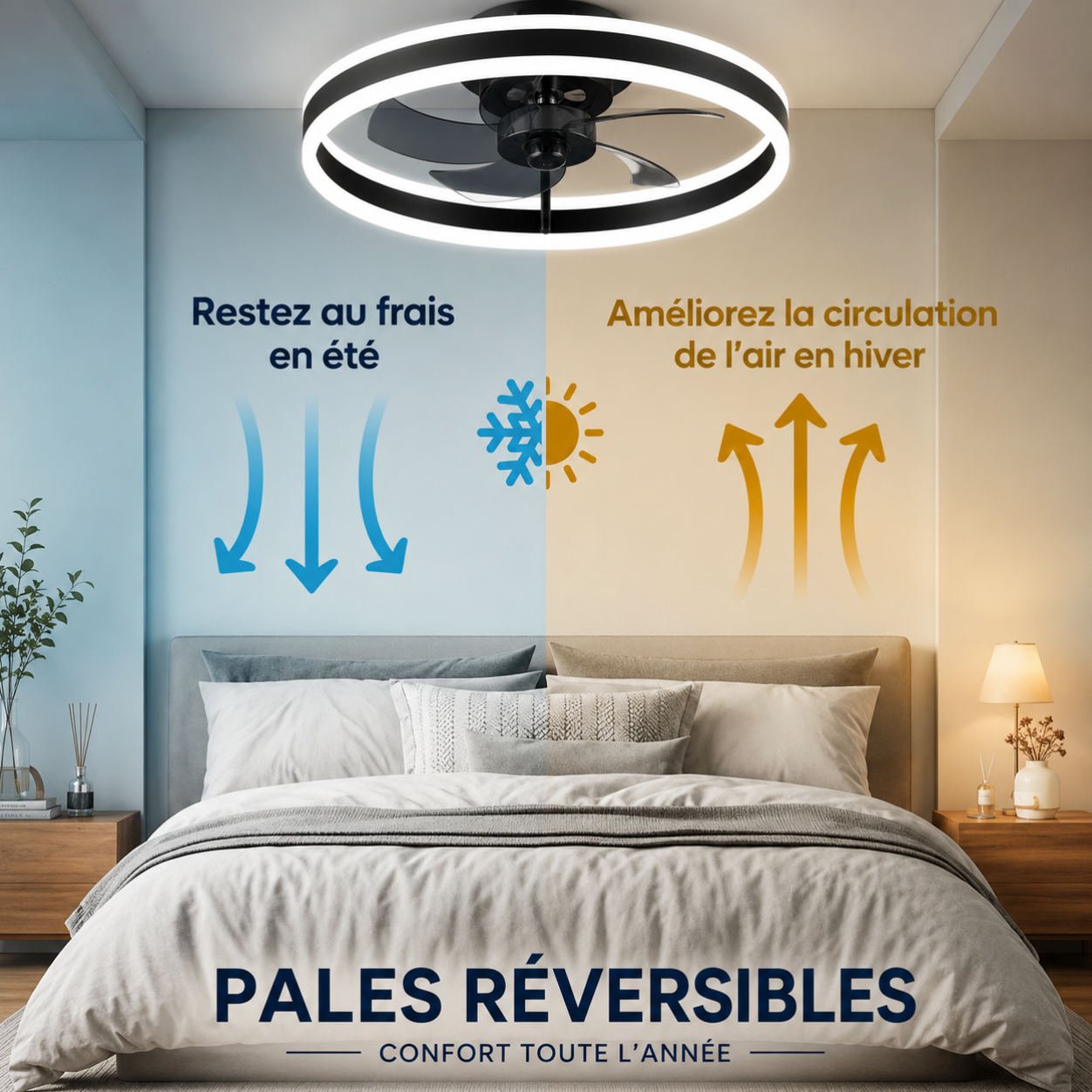 Ventilateur de Plafond LED Silencieux avec Télécommande – Luminaire LED Intégré Design Moderne