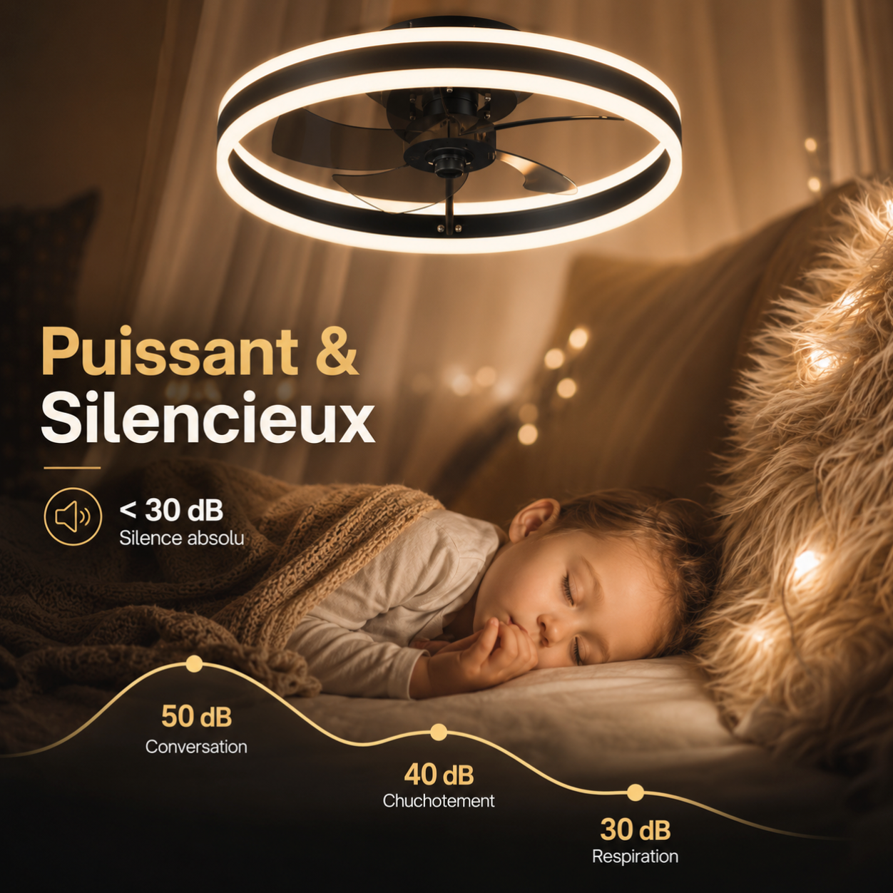 Ventilateur de Plafond LED Silencieux avec Télécommande – Luminaire LED Intégré Design Moderne