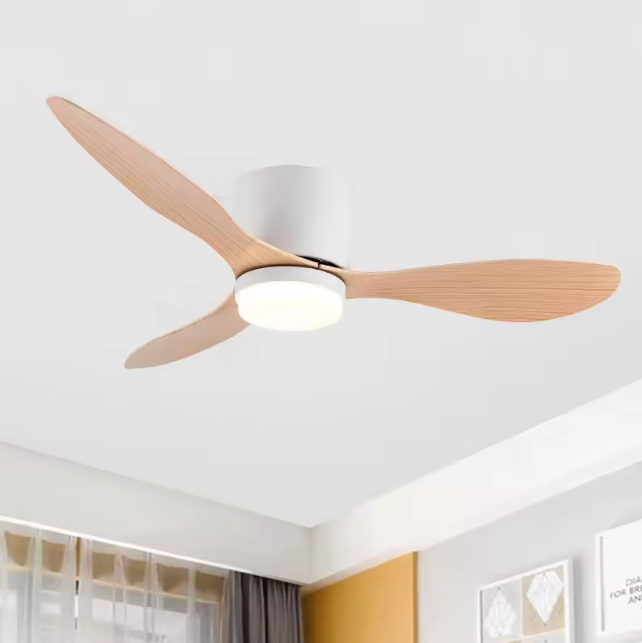 Ventilateur de plafond avec lumière, moteur DC silencieux et économe en énergie, 3 couleurs modifiables, 6 vitesses réglables, pour chambre et salon