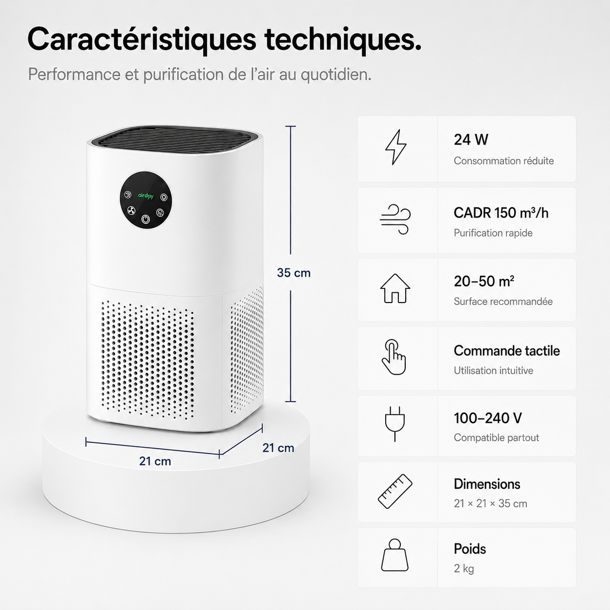 Purificateur d’air avec humidificateur intégré 2-en-1