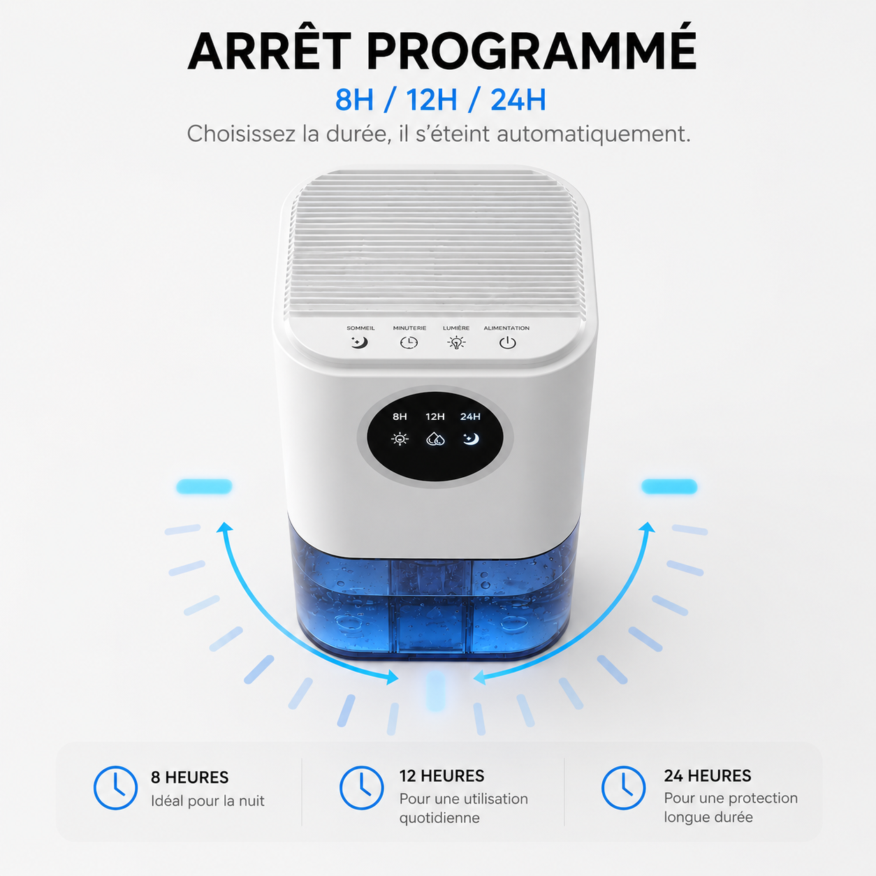 Déshumidificateur d’Air Portable – 1,7L, Silencieux & Veilleuse LED