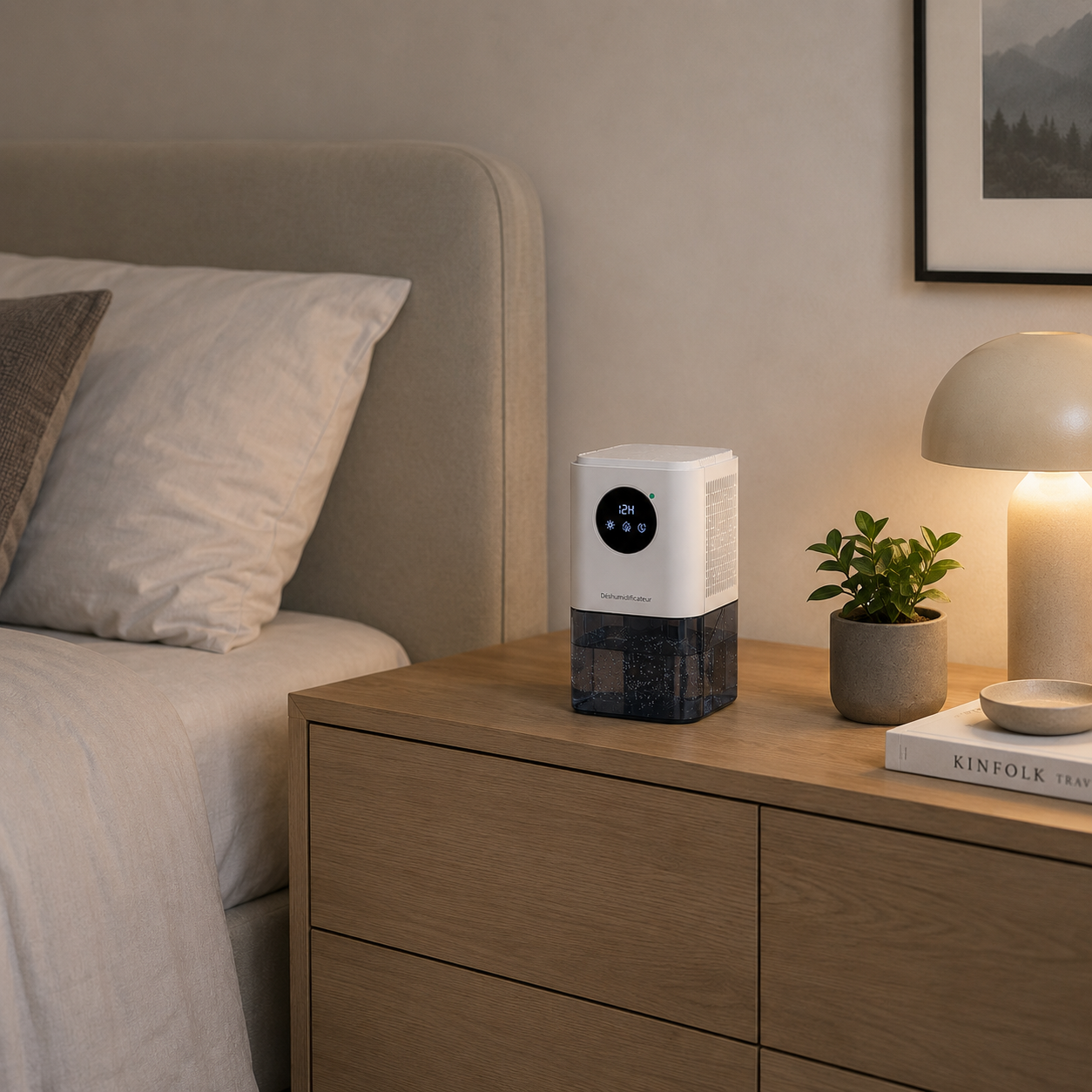 Déshumidificateur d’Air Portable – 1,7L, Silencieux & Veilleuse LED