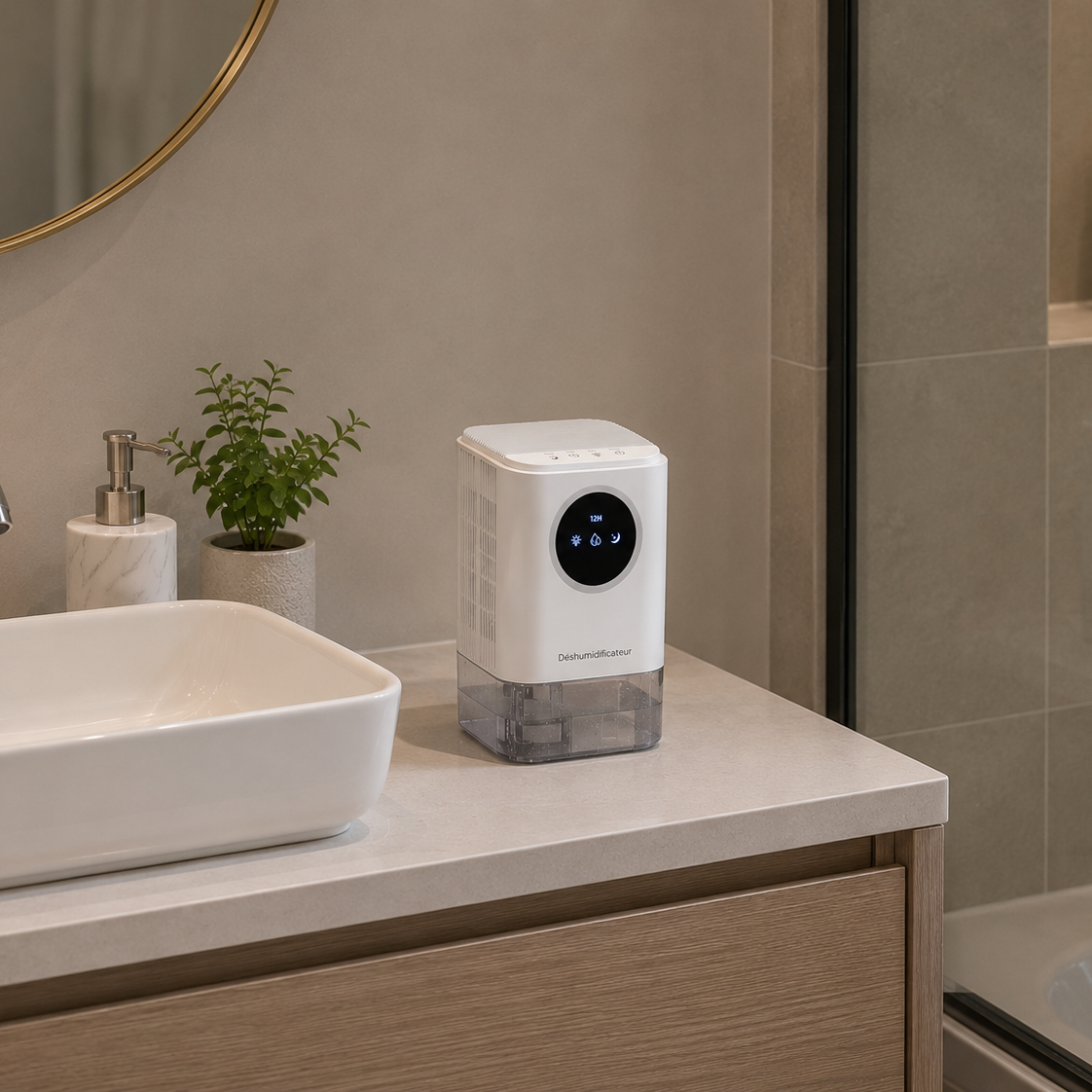 Déshumidificateur d’Air Portable – 1,7L, Silencieux & Veilleuse LED