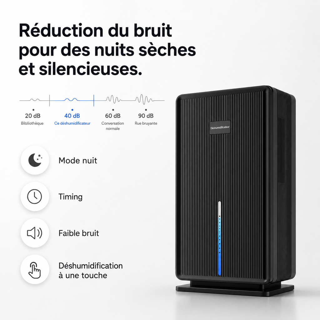 Déshumidificateur d’Air Électrique – Réservoir 3L, Mode Nuit Silencieux