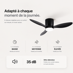 Ventilateur de plafond avec lumière, moteur DC silencieux et économe en énergie, 3 couleurs modifiables, 6 vitesses réglables, pour chambre et salon