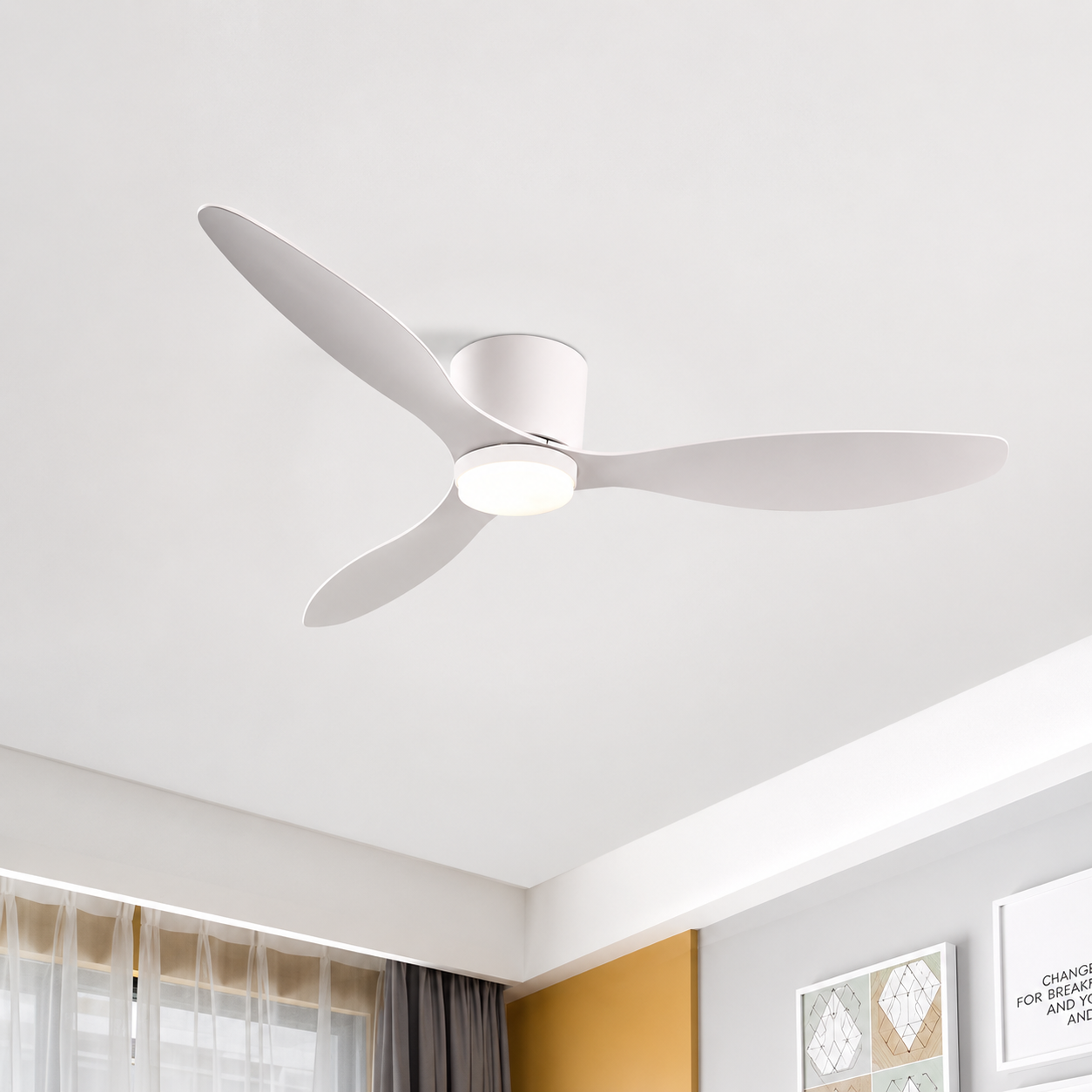 Ventilateur de plafond avec lumière, moteur DC silencieux et économe en énergie, 3 couleurs modifiables, 6 vitesses réglables, pour chambre et salon