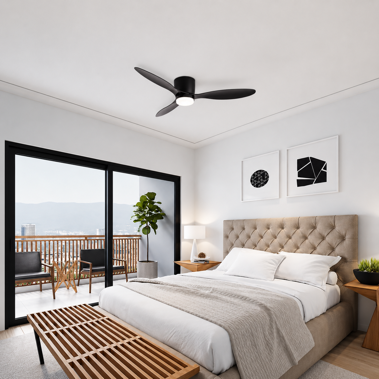 Ventilateur de plafond avec lumière, moteur DC silencieux et économe en énergie, 3 couleurs modifiables, 6 vitesses réglables, pour chambre et salon