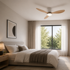 Ventilateur de plafond Bois avec lumière, moteur DC silencieux et économe en énergie, 3 couleurs modifiables, 6 vitesses réglables, pour chambre et salon