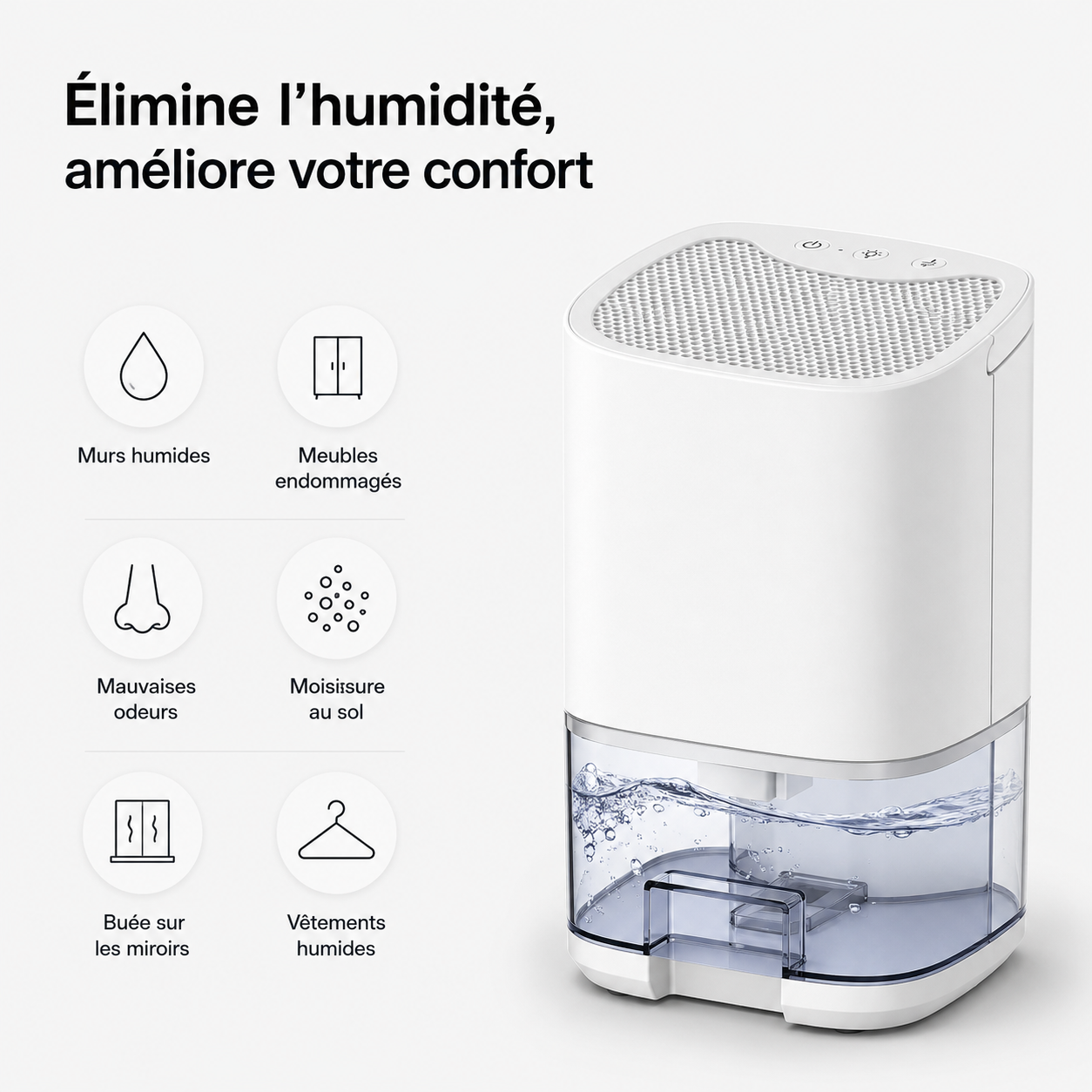 Mini Déshumidificateur d’air 20m² pour chambre & salle de bain