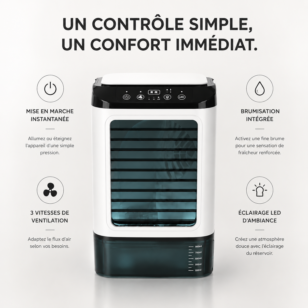 Climatiseur portable - support réglable 0-45° et poignée antidérapante