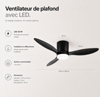 Ventilateur de plafond Noir avec lumière, moteur DC silencieux et économe en énergie, 3 couleurs modifiables, 6 vitesses réglables, pour chambre et salon (Copie)