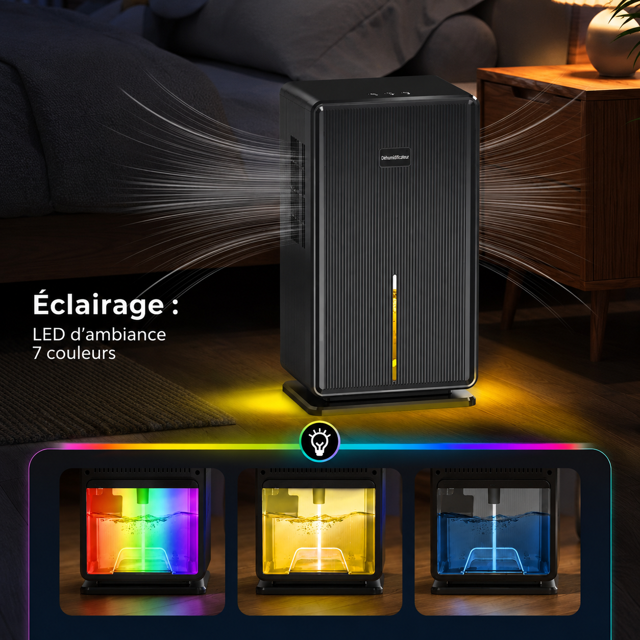 Déshumidificateur d’Air Électrique – Réservoir 3L, Mode Nuit Silencieux