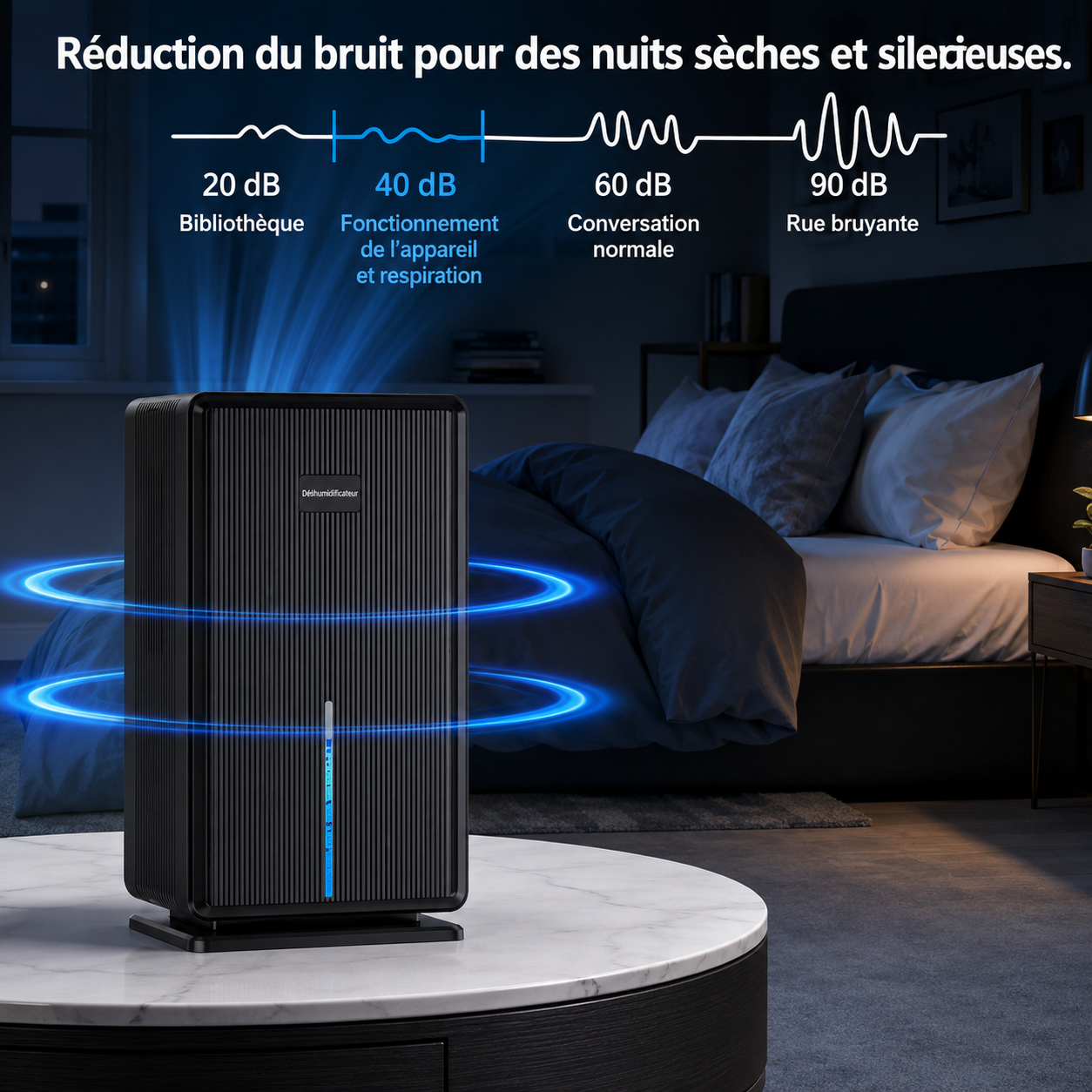 Déshumidificateur d’Air Électrique – Réservoir 3L, Mode Nuit Silencieux