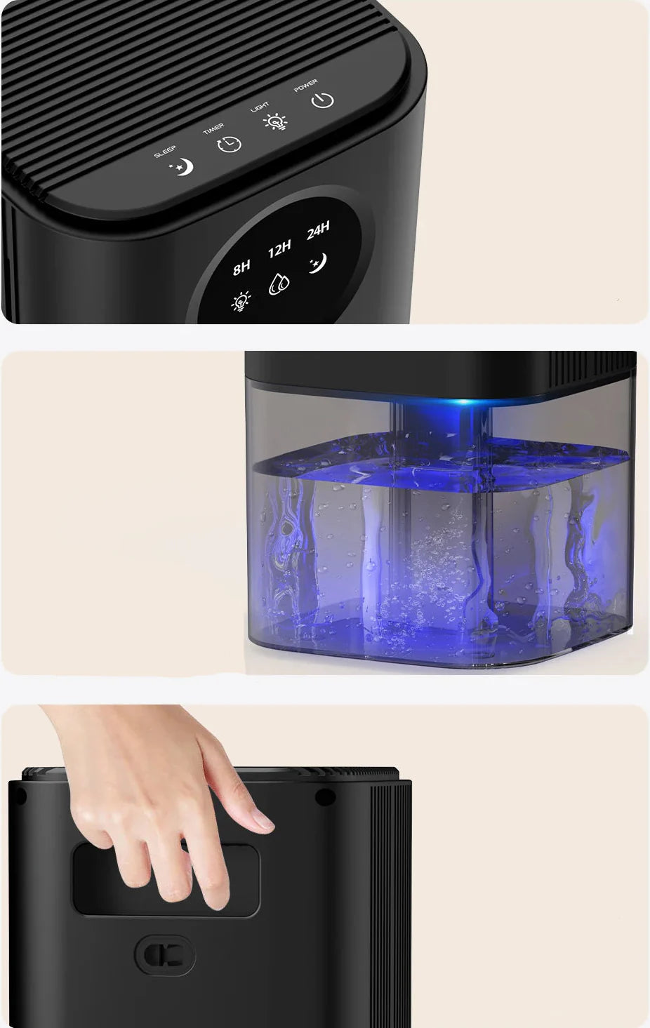 Déshumidificateur d’Air Portable – 1,7L, Silencieux & Veilleuse LED