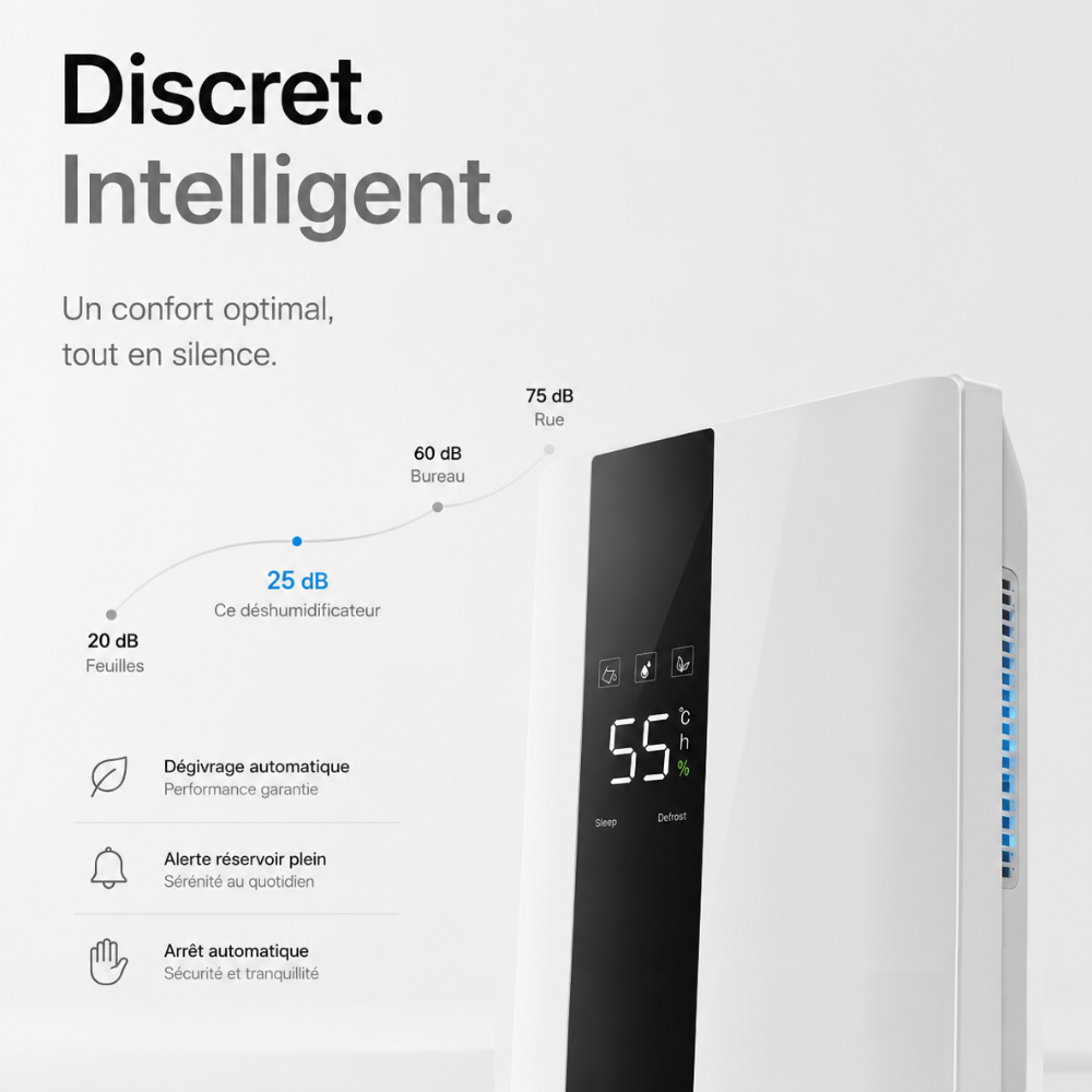 Déshumidificateur et purificateur 2,2 L Intelligent d’air 2-en-1